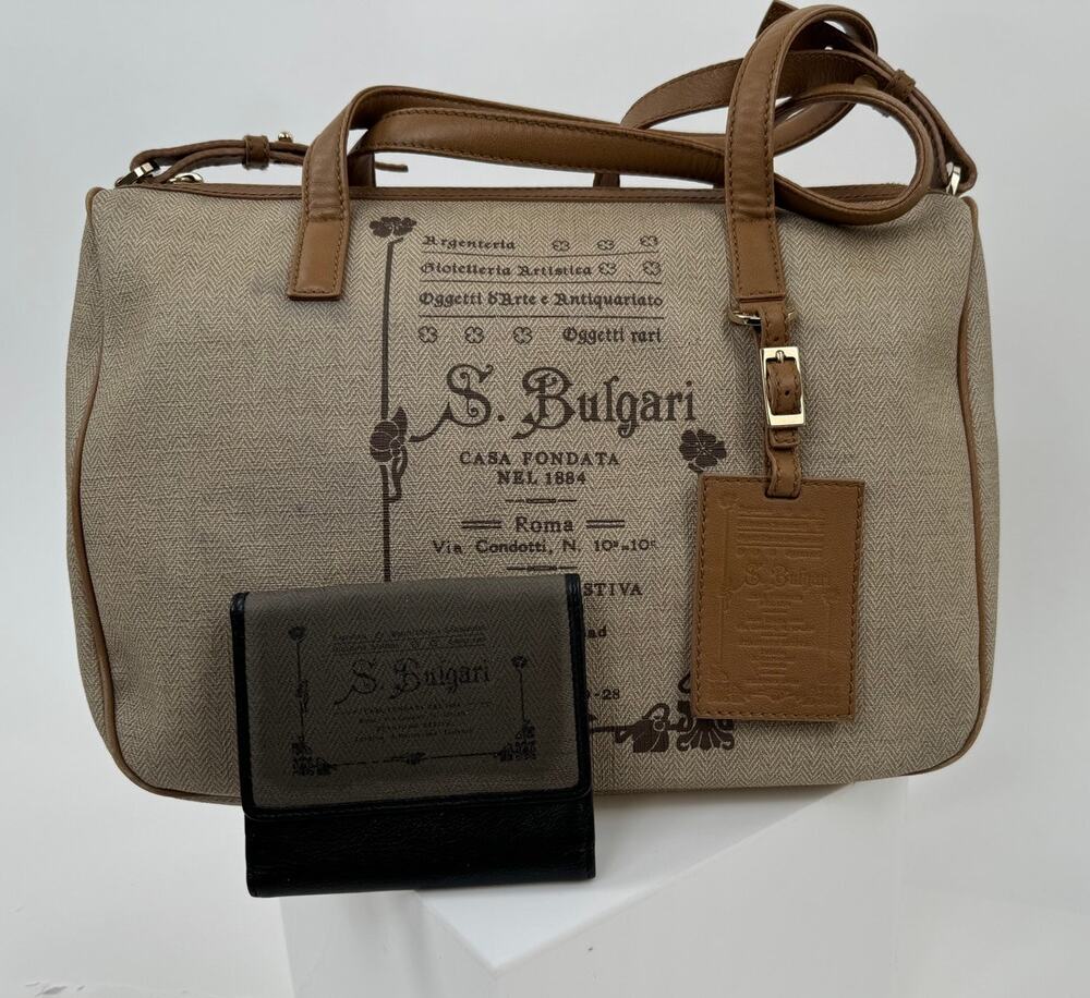 Bulgari Speedy Type Bag With Long Strap With Matching Trifold Wallet